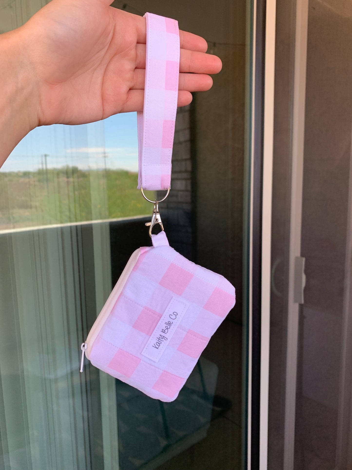 Pink Gingham Keychain Wallet
