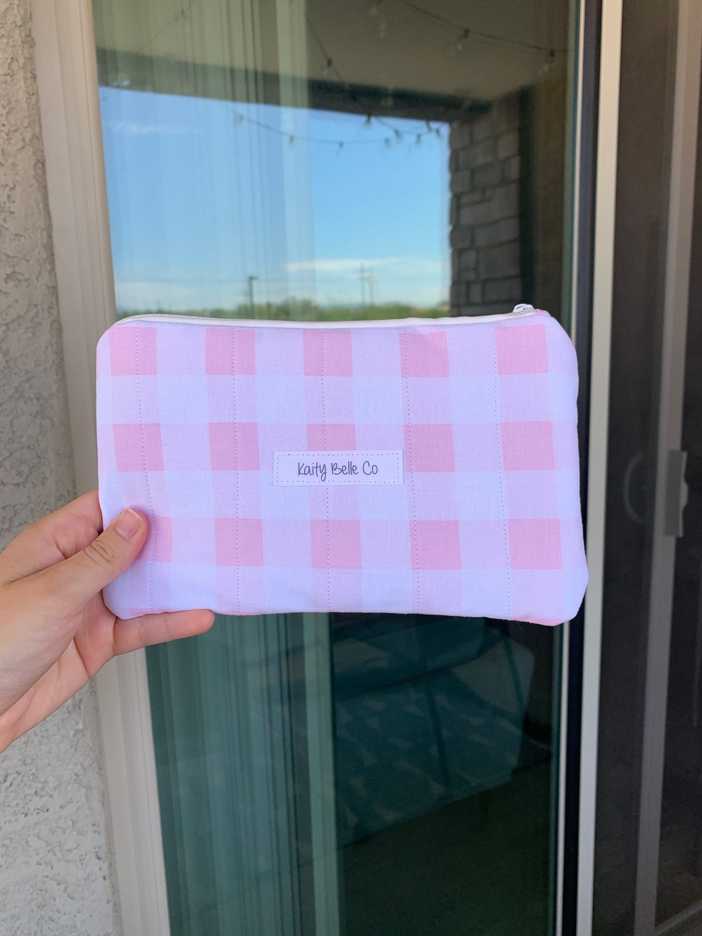 Pink Gingham Essentials Pouch