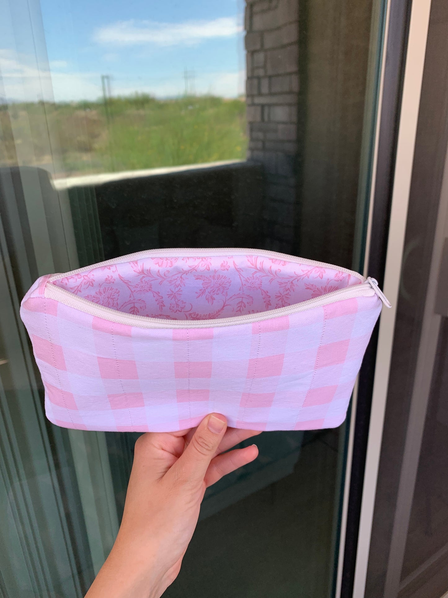 Pink Gingham Essentials Pouch