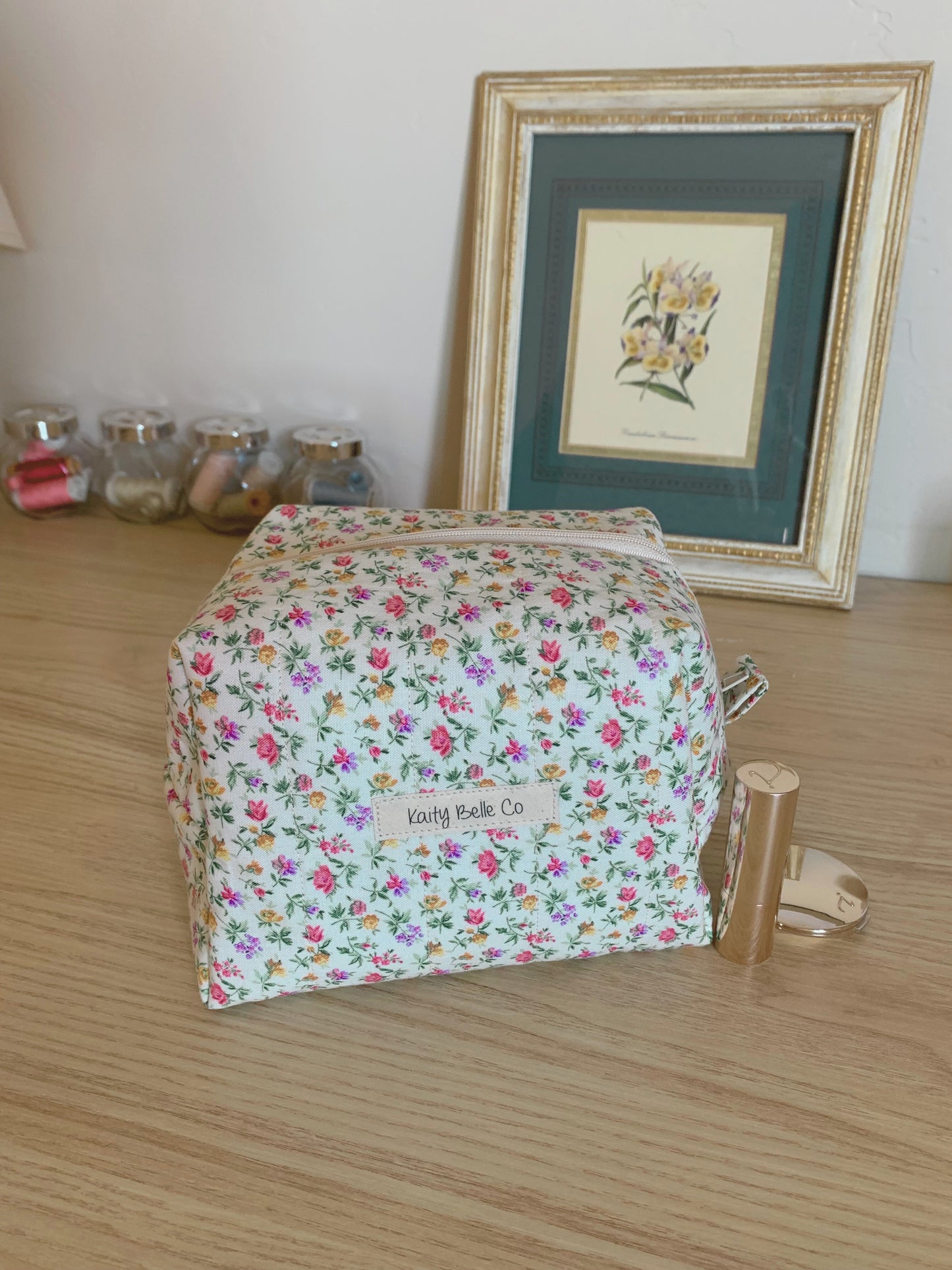 Floral Quilted Makeup Bag