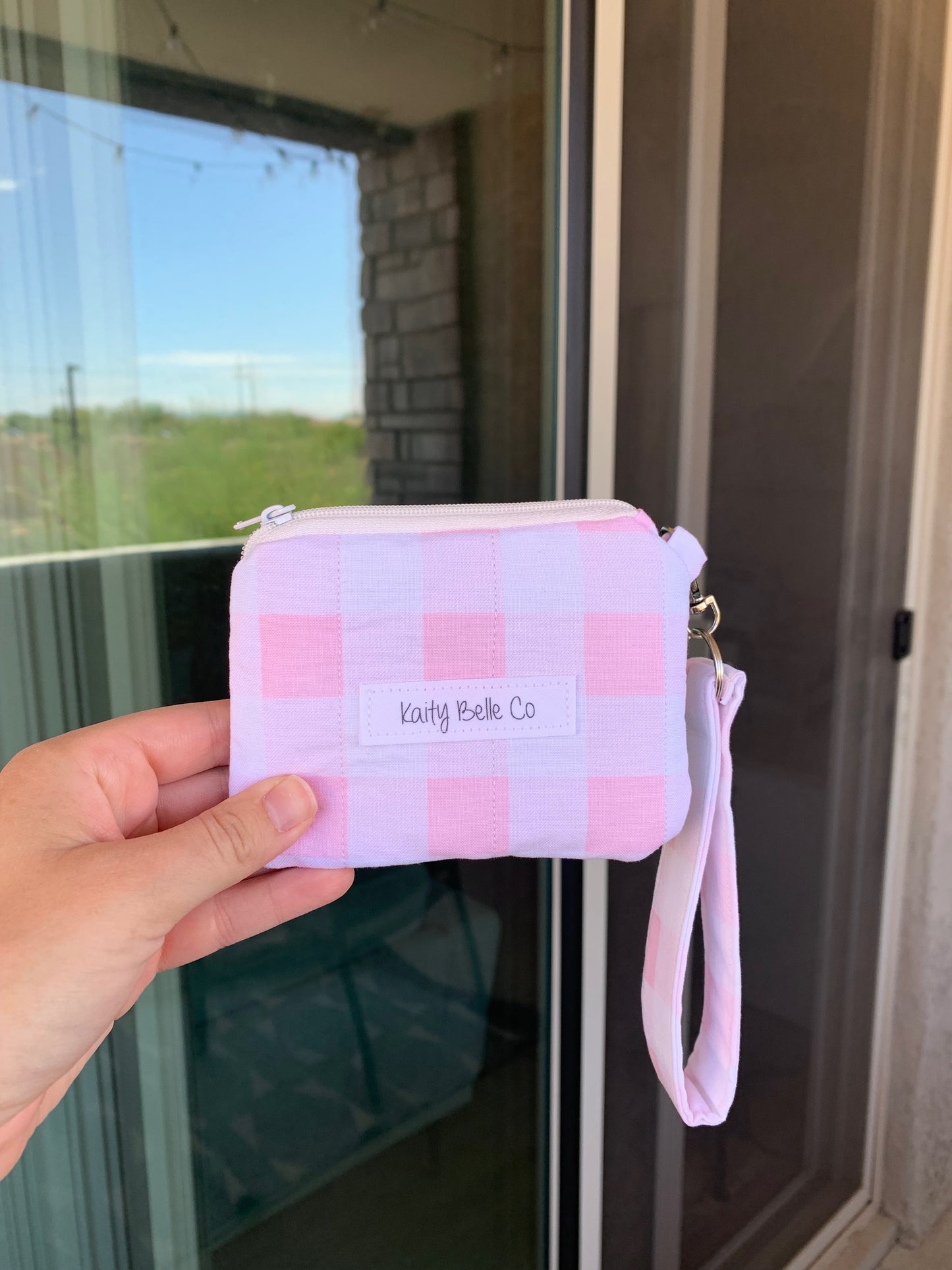 Pink Gingham Keychain Wallet